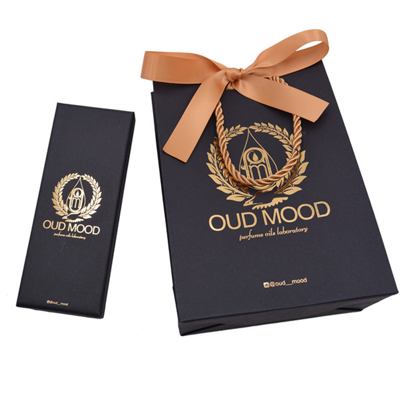Custom black paper gift bag with box