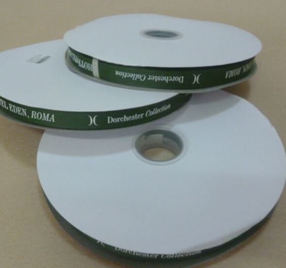 Custom Logo Printed Ribbon Rolls for Hotel Packaging | Satin & Grosgrain Hotel Branded Gift Ribbon