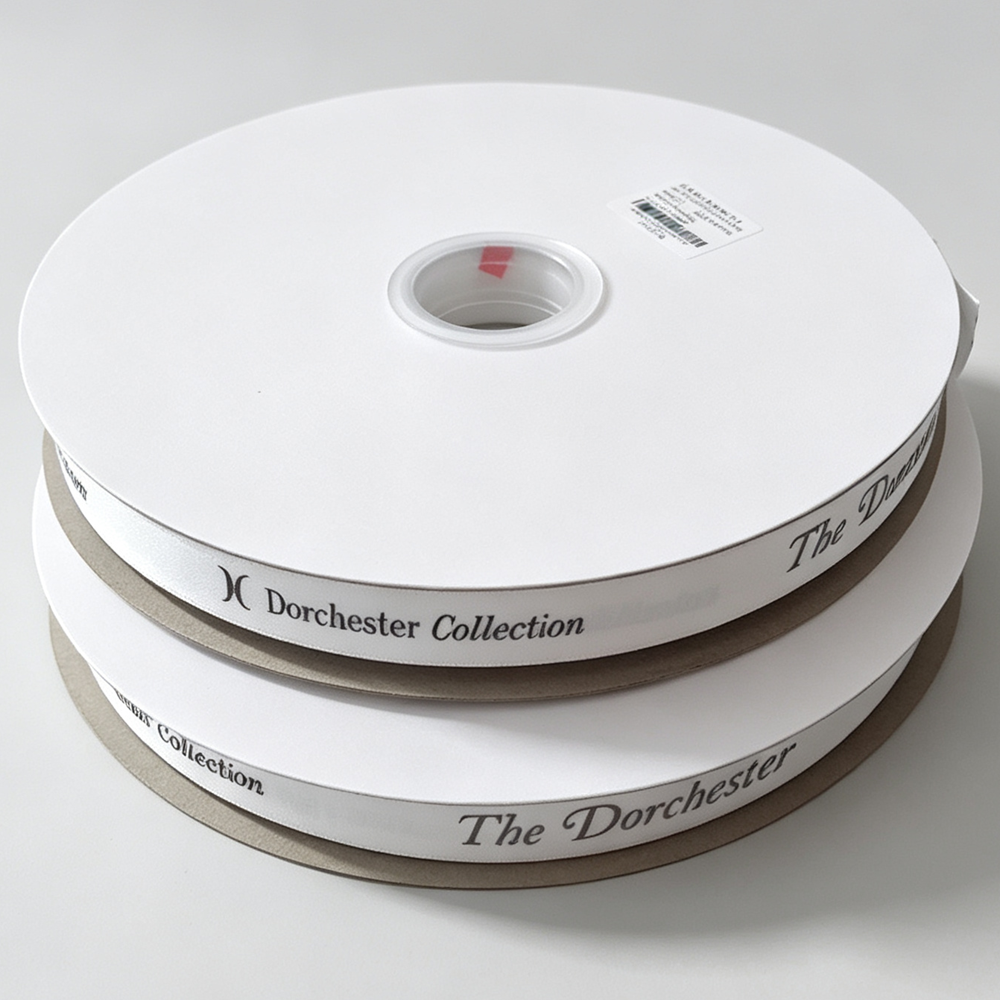 Custom Logo Printed Ribbon Rolls for Hotel Packaging | Satin & Grosgrain Hotel Branded Gift Ribbon