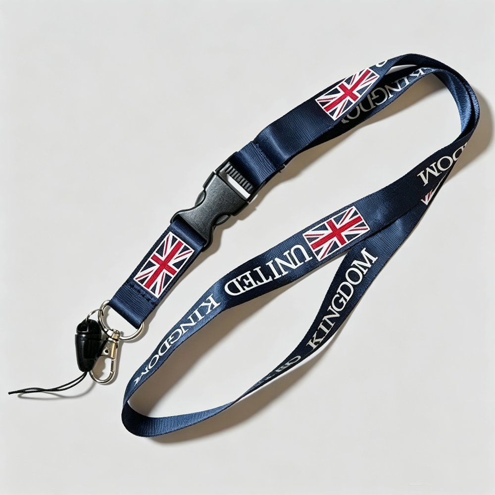 Union Jack Printed Polyester Lanyard with Breakaway Safety Buckle & Whistle Hook