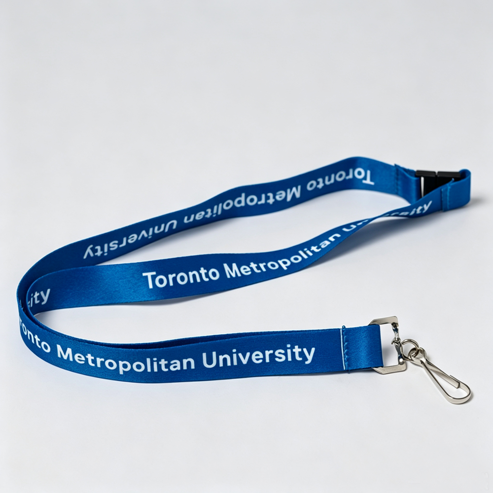 Toronto Metropolitan University Printed Polyester Lanyard with Breakaway Safety Buckle & Metal Swivel Snap Hook